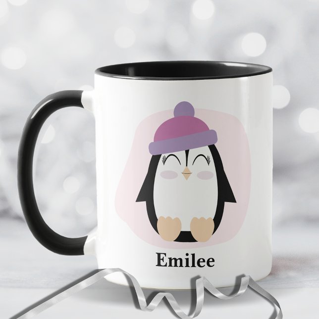 Cute Penguin with Pink Purple Hat Christmas Mug (Creator Uploaded)