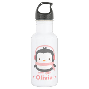 Cute Penguin With Pink Scarf and Ear Muffs 532 Ml Water Bottle