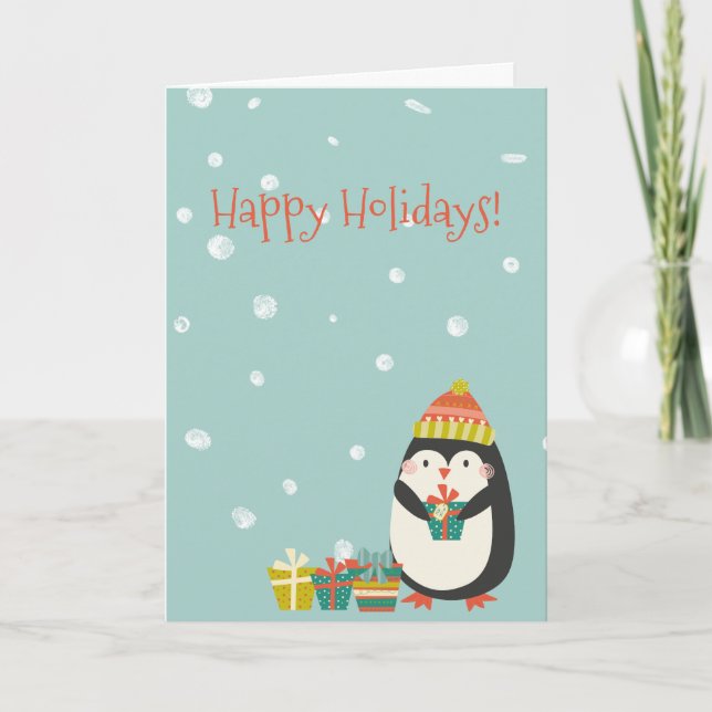 Cute Penguin with Presents | Christmas Holiday Card (Front)