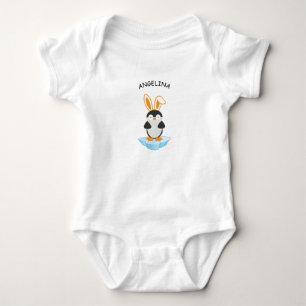 Cute Penguin With Rabbit Head Band Baby Bodysuit