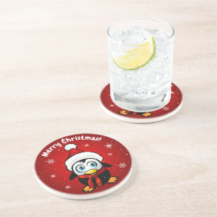 Cute Penguin With Santa Hat Coaster
