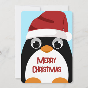 Cute Penguin with Santa Hat Merry Christmas Art Holiday Card