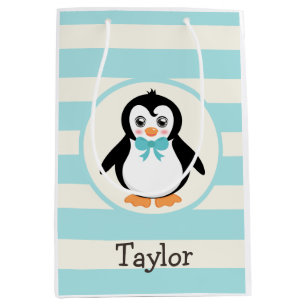 Cute Penguin with Turquoise Bowtie Medium Gift Bag
