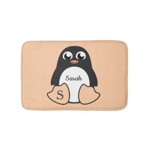 Cute Penguin With Your Name Bath Mat