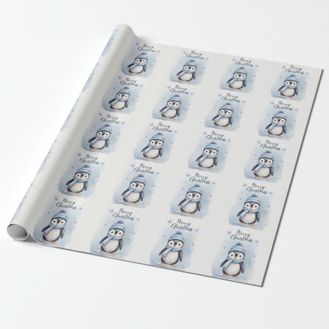 "Cute Penguin" Wrapping Paper (Unrolled)