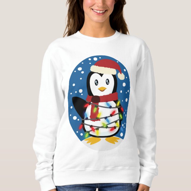Cute Penguin Xmas Santa Winter Holiday Gift Sweatshirt (Front)
