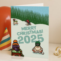 Cute Penguins Add The Year Merry Christmas! Winter
