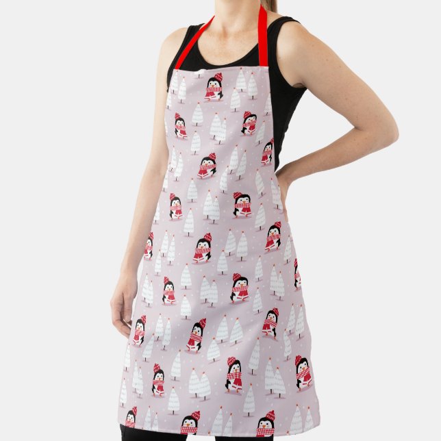 Cute Penguins and Christmas Trees Apron (Insitu)