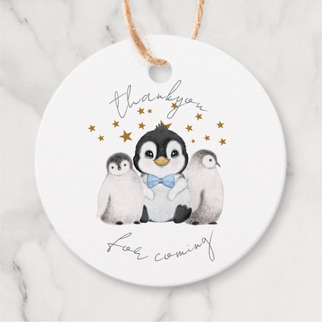 Cute Penguins Blue Thankyou Favour Tags (Front)