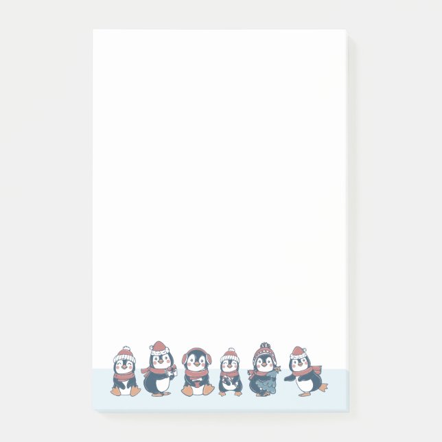 Cute Penguins Border Blue Simple Illustration Post-it Notes (Front)