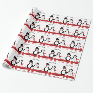 Cute Penguins Bride & Groom Wedding Wrapping Paper