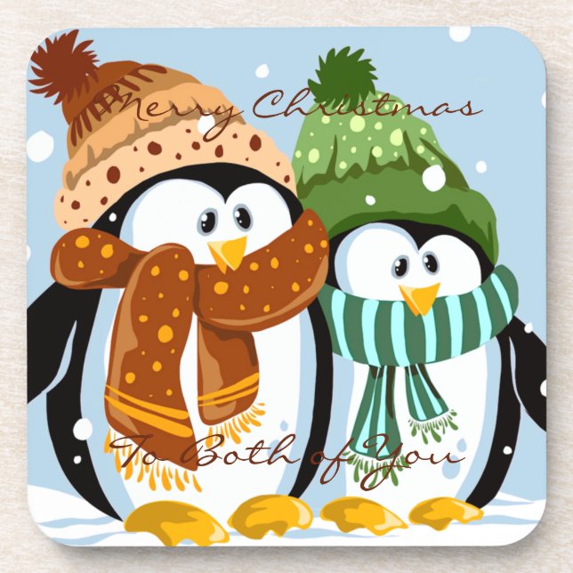 Cute Penguins Christmas Coasters (Front)