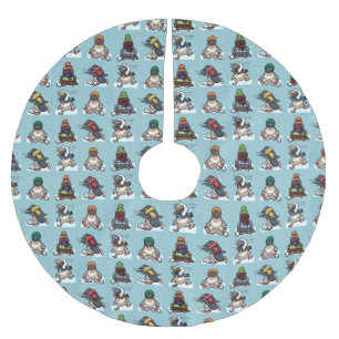 Cute Penguins Christmas Snowball Fight Cartoon Brushed Polyester Tree Skirt