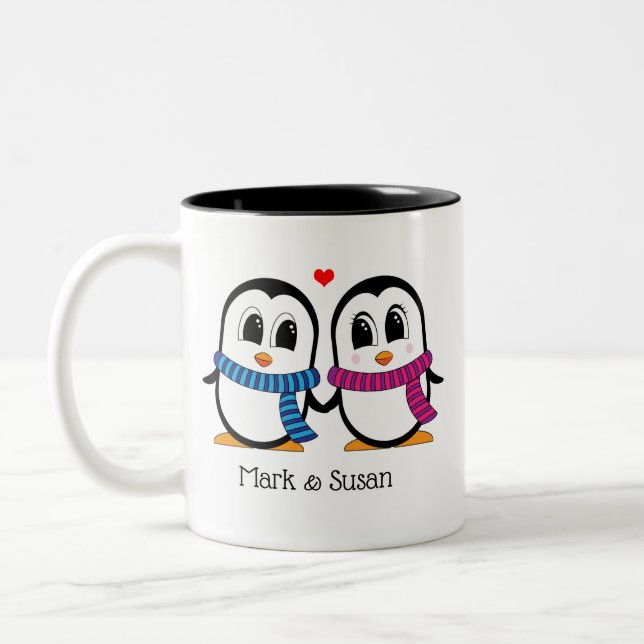 Cute Penguins Couple Mug (Left & Right) (Left)