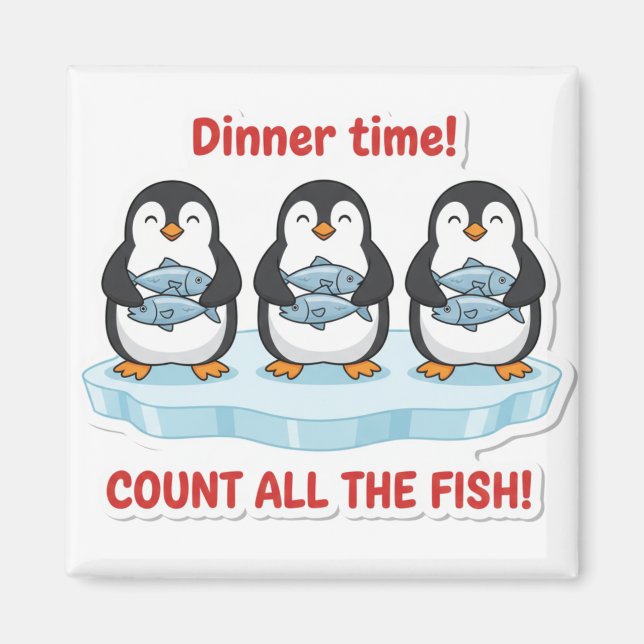 Cute Penguins Dinner Time Counting Fish Math Game  Magnet (Front)