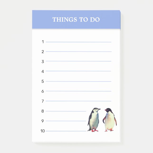 Cute Penguins & Editable Things To Do Post-it Notes (Front)