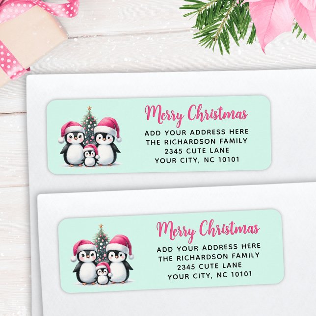 Cute Penguins Family Merry Christmas Pink Mint (Creator Uploaded)
