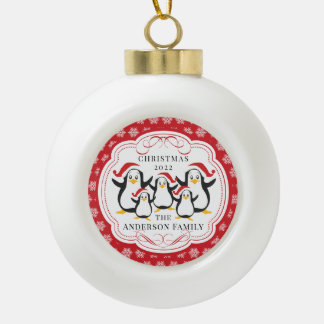 Cute Penguins Family of 5 Christmas Ornament