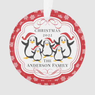 Cute Penguins Family of 5 Christmas Ornament