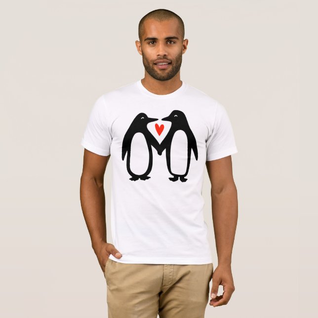 Cute Penguins Holding Hands T-Shirt (Front Full)