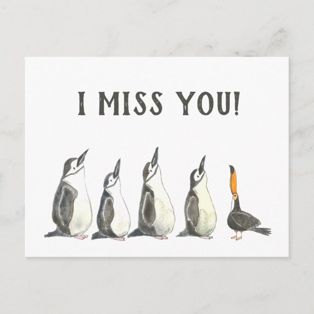 Cute Penguins I Miss You Teachers to Students Postcard (Front)
