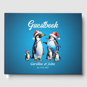 Cute penguins in a cheerful cartoon style, guest book