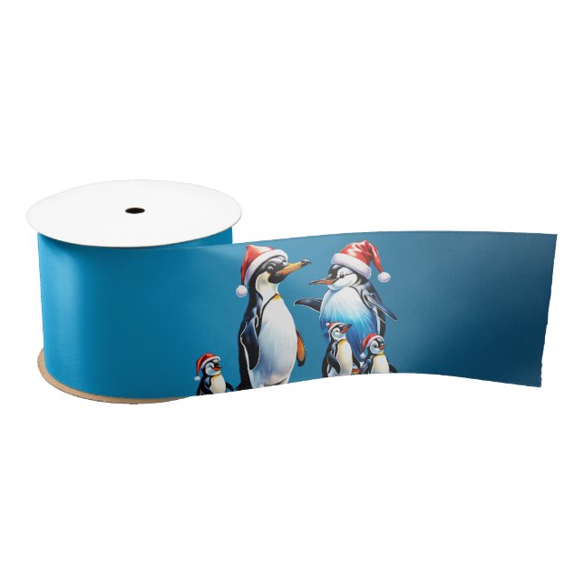 Cute penguins in a cheerful cartoon style satin ribbon (Spool)