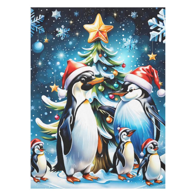Cute penguins in a cheerful cartoon style tablecloth (Front)