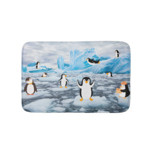 cute penguins in Antarctica ice Bath Mat