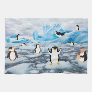 cute penguins in Antarctica ice Tea Towel