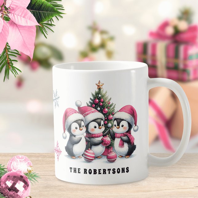 Cute Penguins in Pink Santa Hats Family Christmas Coffee Mug (Creator Uploaded)