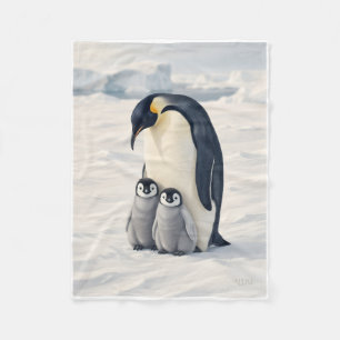 Cute Penguins In Snowy Landscape Fleece Blanket