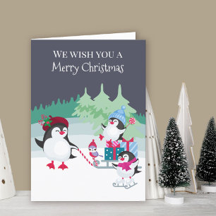Cute Penguins in the Snow Forest Merry Christmas Holiday Card