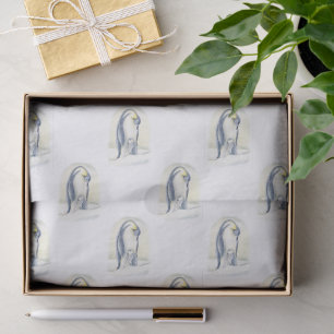 Cute penguins in the snow hug watercolor pattern tissue paper