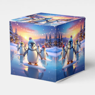 Cute Penguins in Winter Hats on Frozen Ice Favour Box