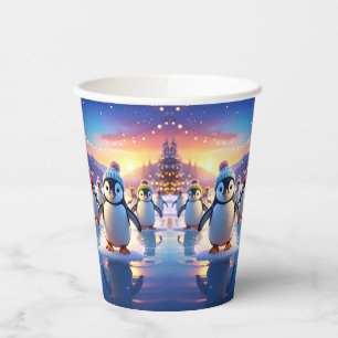 Cute Penguins in Winter Hats Paper Cups