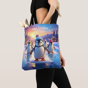 Cute Penguins in Winter Hats Tote Bag