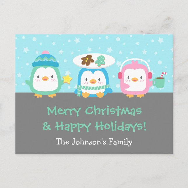 Cute Penguins Merry Christmas Greeting Postcards (Front)