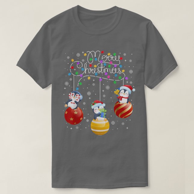 Cute Penguins Merry Christmas Lights Ornaments Bal T-Shirt (Design Front)
