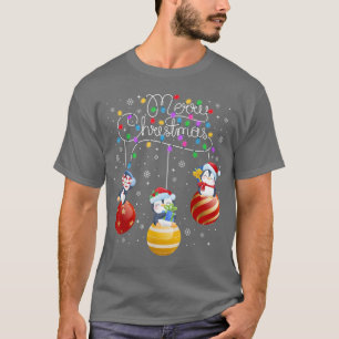 Cute Penguins Merry Christmas Lights Ornaments Bal T-Shirt