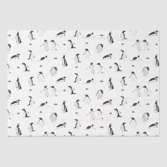 Cute Penguins Monochrome Pattern Tissue Paper (Front)