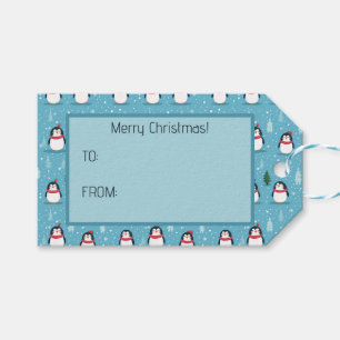 Cute Penguins on Light Blue with Snowflakes Gift Tags