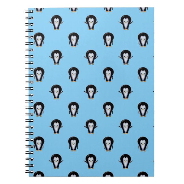 Cute Penguins over Winter Blue Spiral Notebook (Front)