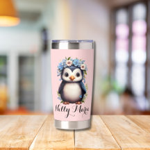 Cute Penguins Pink Custom Name & Initials