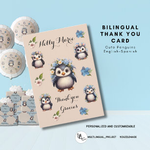 Cute Penguins Thank You Gracias Card