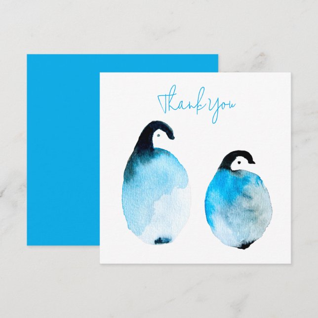 Cute Penguins watercolor Card (Front/Back)