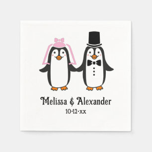 Cute Penguins Wedding Couple Names Date #3SmP Napkin