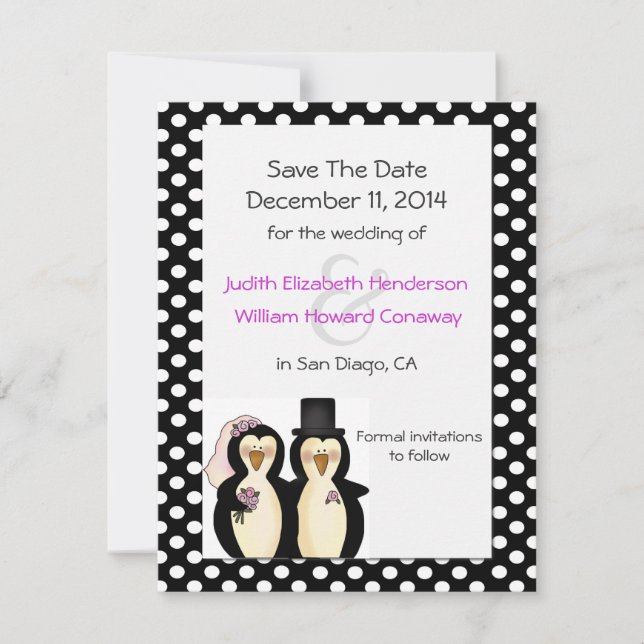 Cute Penguins Wedding Save the Date Announcement (Front)