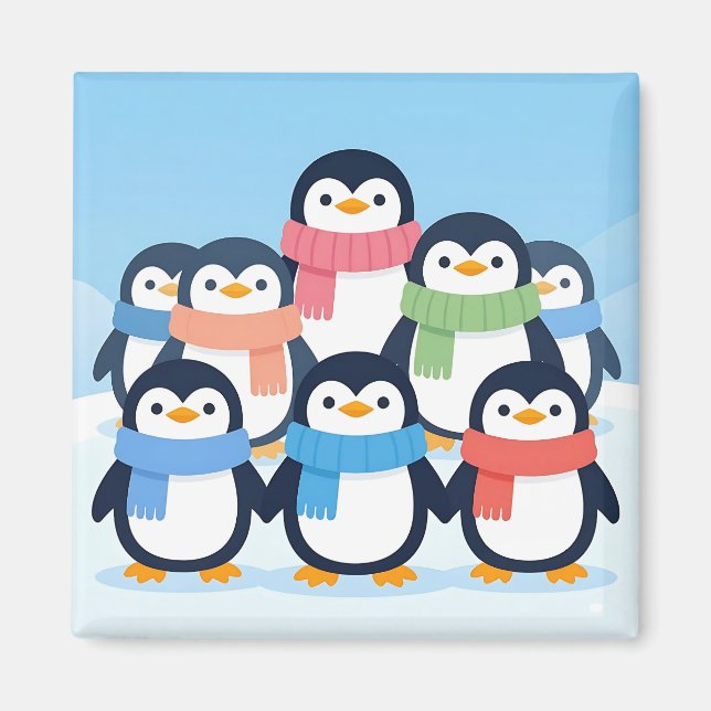 Cute Penguins Winter Scarves Group Hug Magnet (Front)