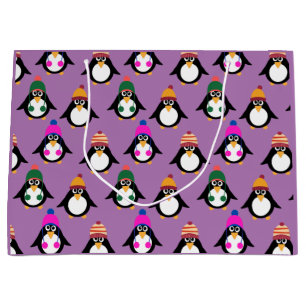 Cute penguins with winter hats pattern  large gift bag